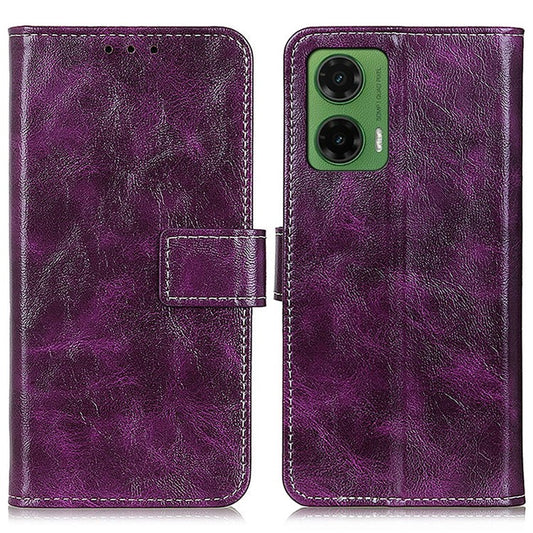 For Motorola Moto G35 5G Case Crazy Horse Texture Leather Phone Wallet Cover - Purple