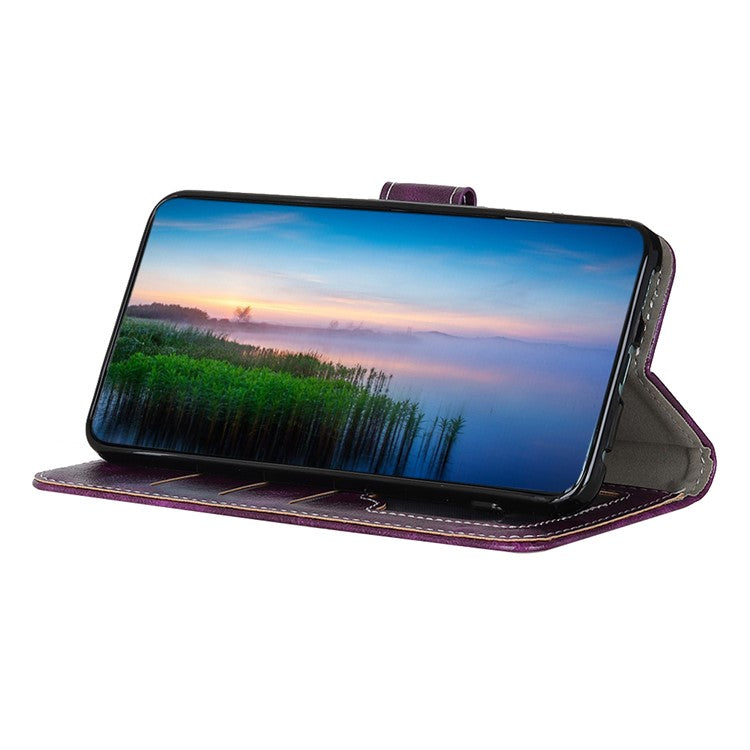 For Motorola Moto G35 5G Case Crazy Horse Texture Leather Phone Wallet Cover - Purple