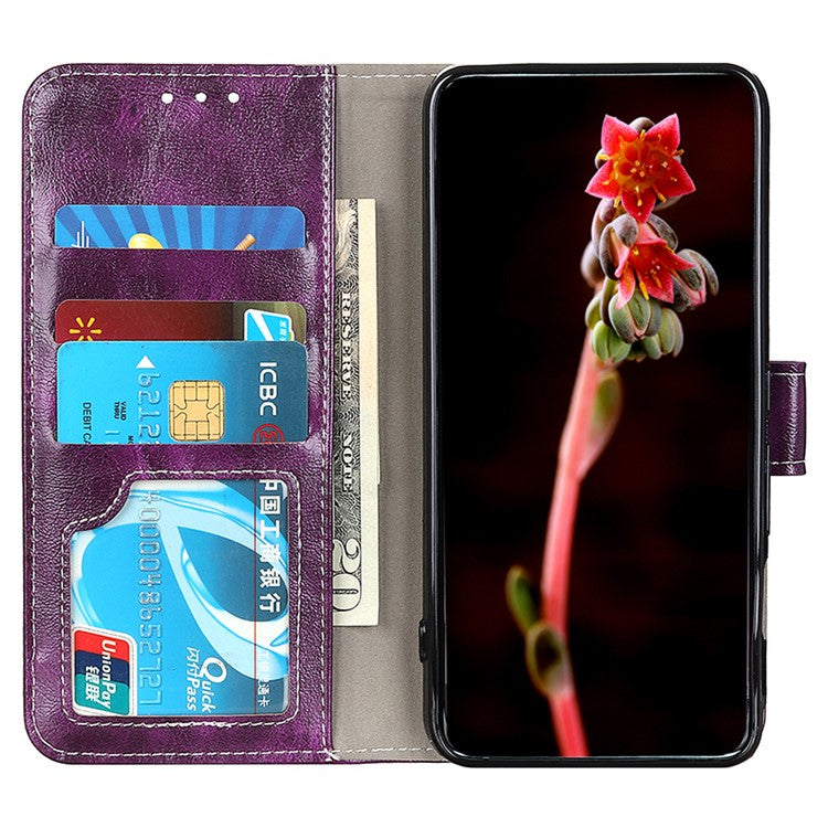 For Motorola Moto G35 5G Case Crazy Horse Texture Leather Phone Wallet Cover - Purple