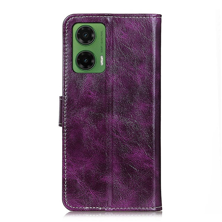 For Motorola Moto G35 5G Case Crazy Horse Texture Leather Phone Wallet Cover - Purple