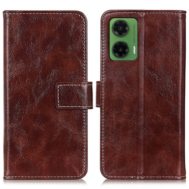 For Motorola Moto G35 5G Case Crazy Horse Texture Leather Phone Wallet Cover - Brown