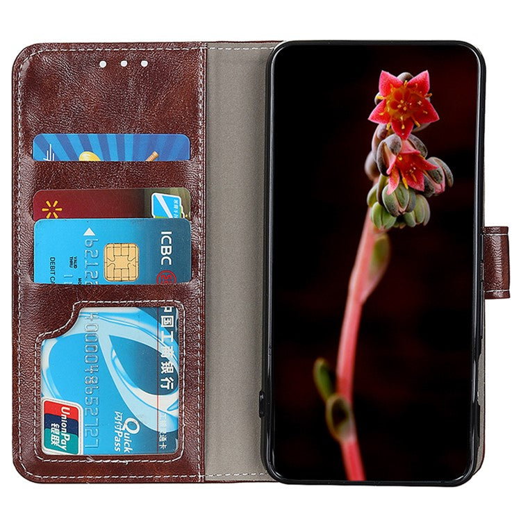 For Motorola Moto G35 5G Case Crazy Horse Texture Leather Phone Wallet Cover - Brown