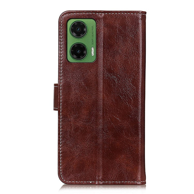 For Motorola Moto G35 5G Case Crazy Horse Texture Leather Phone Wallet Cover - Brown