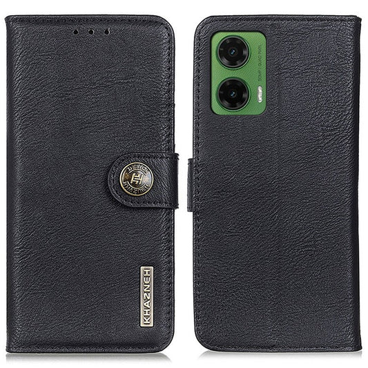 KHAZNEH For Motorola Moto G35 5G Wallet Case Cowhide Texture Leather Flip Phone Cover - Black
