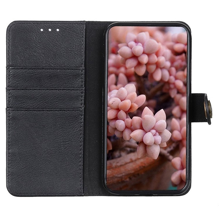KHAZNEH For Motorola Moto G35 5G Wallet Case Cowhide Texture Leather Flip Phone Cover - Black