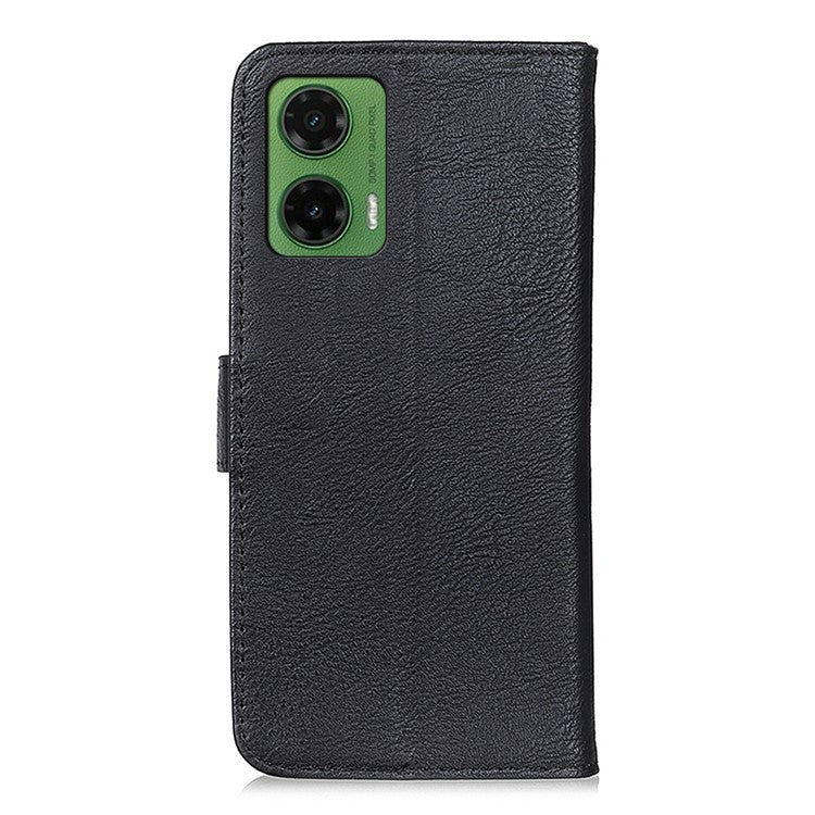KHAZNEH For Motorola Moto G35 5G Wallet Case Cowhide Texture Leather Flip Phone Cover - Black