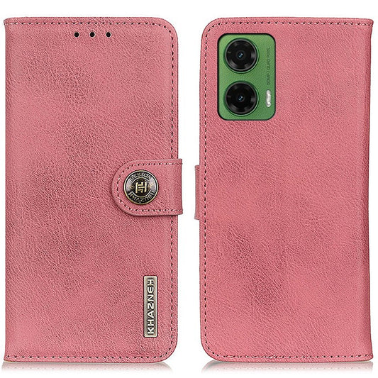 KHAZNEH For Motorola Moto G35 5G Wallet Case Cowhide Texture Leather Flip Phone Cover - Pink