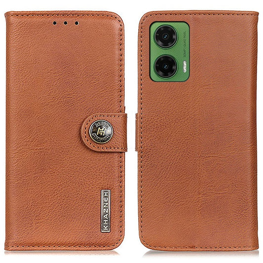 KHAZNEH For Motorola Moto G35 5G Wallet Case Cowhide Texture Leather Flip Phone Cover - Brown