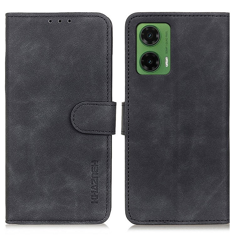 KHAZNEH For Motorola Moto G35 5G Case PU Leather Retro Texture Phone Cover - Black