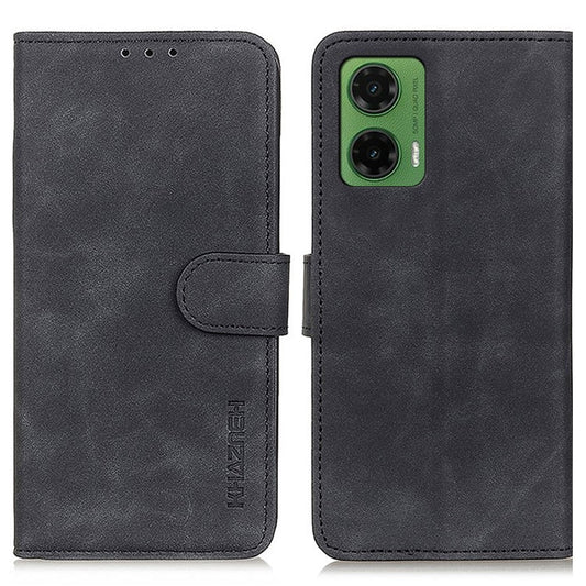 KHAZNEH For Motorola Moto G35 5G Case PU Leather Retro Texture Phone Cover - Black