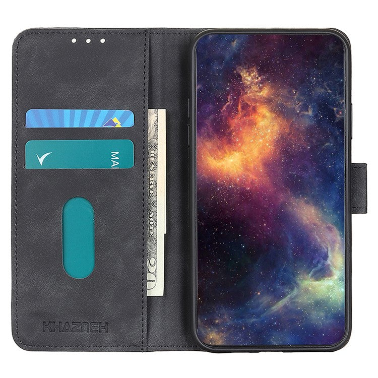 KHAZNEH For Motorola Moto G35 5G Case PU Leather Retro Texture Phone Cover - Black