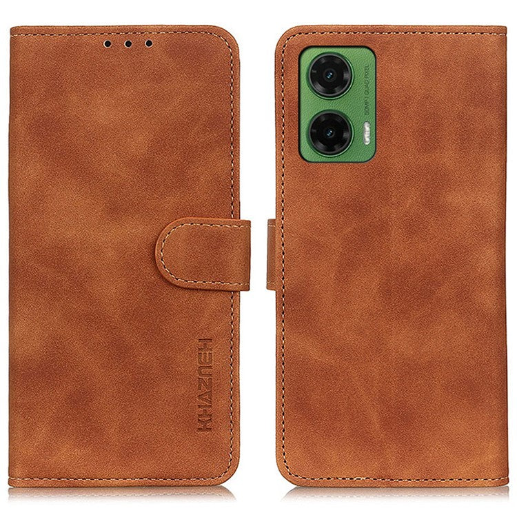 KHAZNEH For Motorola Moto G35 5G Case PU Leather Retro Texture Phone Cover - Brown