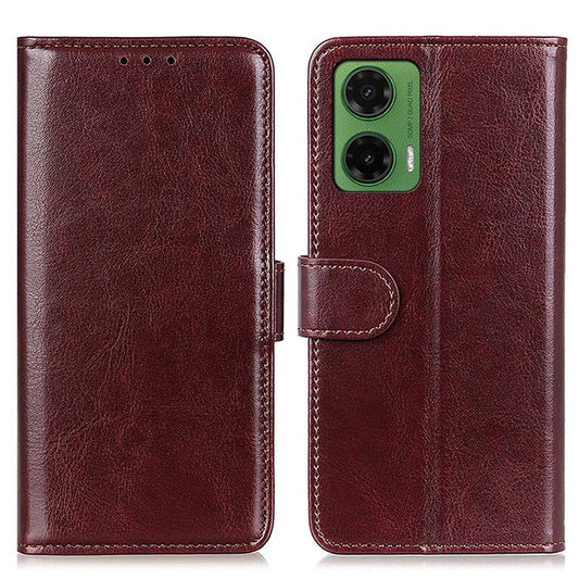 For Motorola Moto G35 5G Case Crazy Horse Texture PU Leather Phone Stand Cover - Brown
