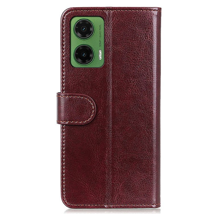 For Motorola Moto G35 5G Case Crazy Horse Texture PU Leather Phone Stand Cover - Brown