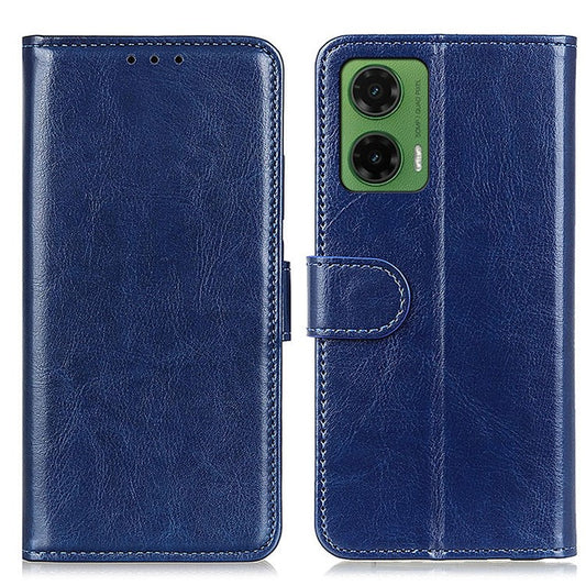 For Motorola Moto G35 5G Case Crazy Horse Texture PU Leather Phone Stand Cover - Blue