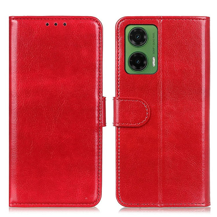 For Motorola Moto G35 5G Case Crazy Horse Texture PU Leather Phone Stand Cover - Red