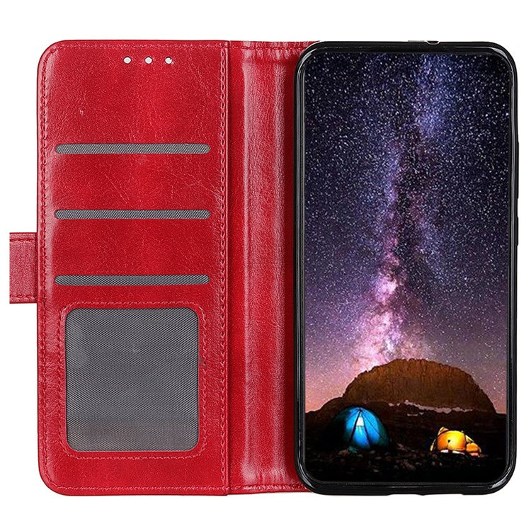For Motorola Moto G35 5G Case Crazy Horse Texture PU Leather Phone Stand Cover - Red