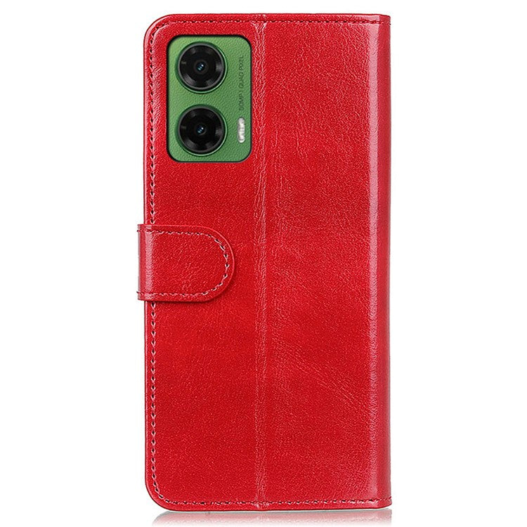For Motorola Moto G35 5G Case Crazy Horse Texture PU Leather Phone Stand Cover - Red