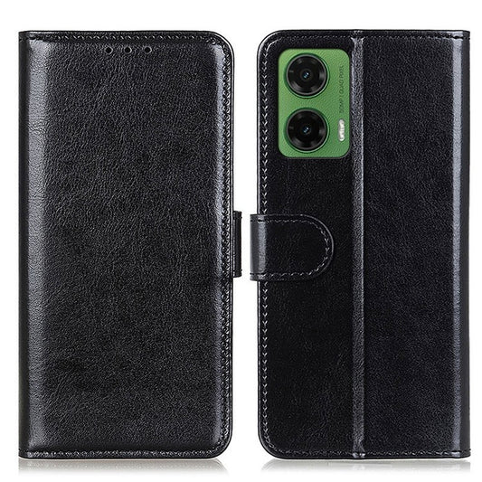 For Motorola Moto G35 5G Case Crazy Horse Texture PU Leather Phone Stand Cover - Black