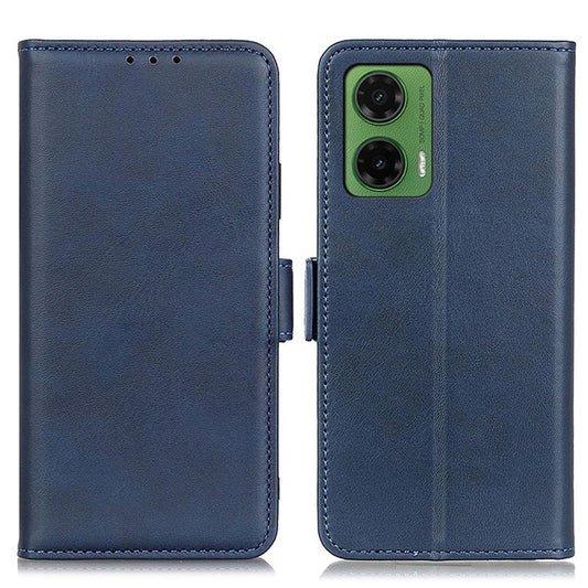For Motorola Moto G35 5G Case Stand Cowhide Texture PU Leather Phone Cover - Blue