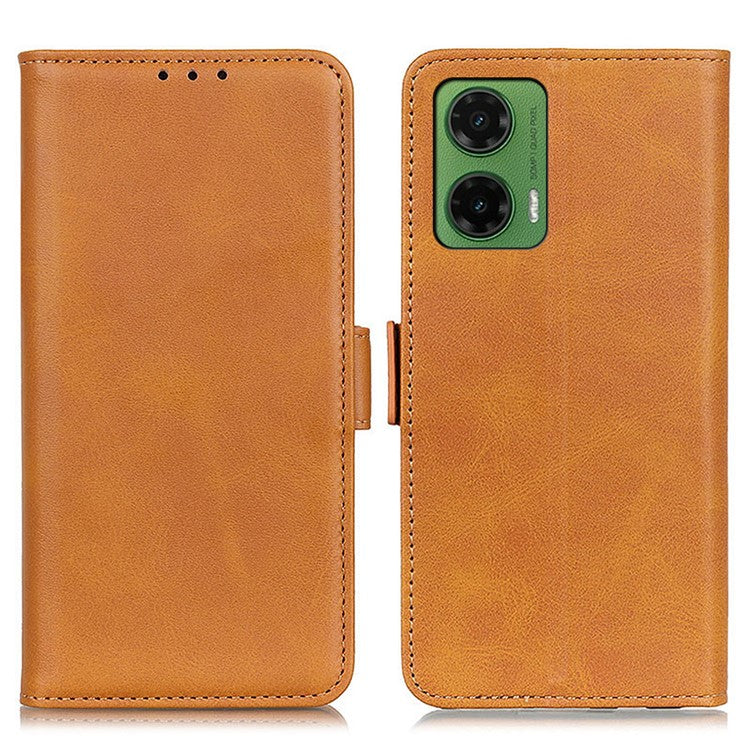 For Motorola Moto G35 5G Case Stand Cowhide Texture PU Leather Phone Cover - Yellow