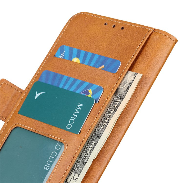 For Motorola Moto G35 5G Case Stand Cowhide Texture PU Leather Phone Cover - Yellow