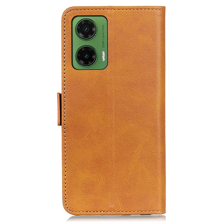 For Motorola Moto G35 5G Case Stand Cowhide Texture PU Leather Phone Cover - Yellow