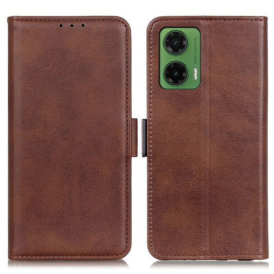 For Motorola Moto G35 5G Case Stand Cowhide Texture PU Leather Phone Cover - Brown