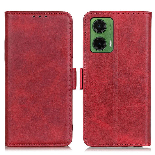 For Motorola Moto G35 5G Case Stand Cowhide Texture PU Leather Phone Cover - Red
