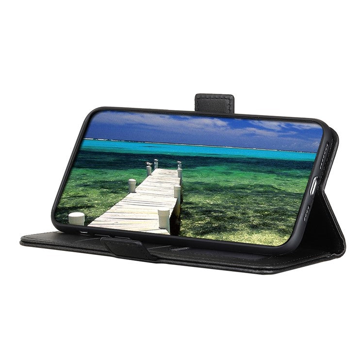 For Motorola Moto G35 5G Case Stand Cowhide Texture PU Leather Phone Cover - Black