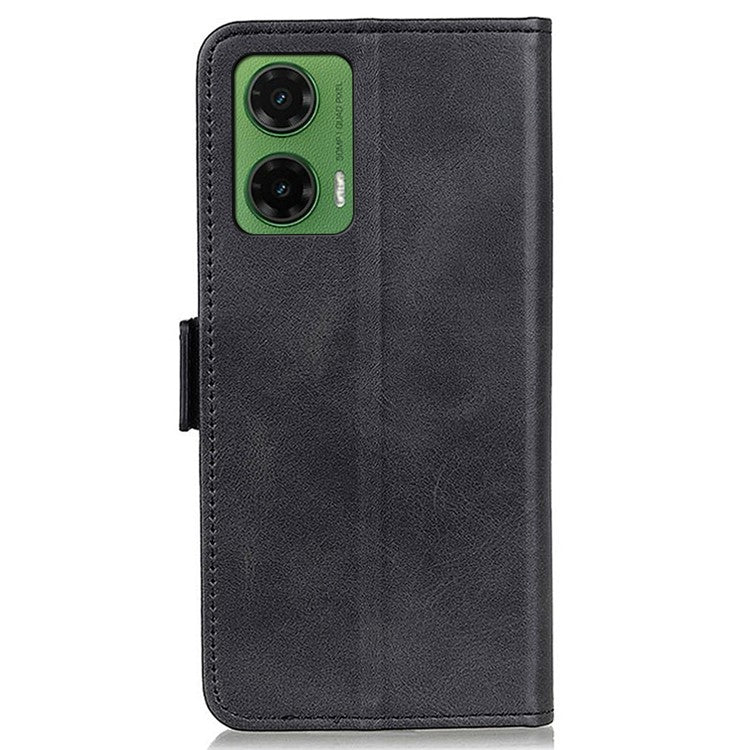 For Motorola Moto G35 5G Case Stand Cowhide Texture PU Leather Phone Cover - Black