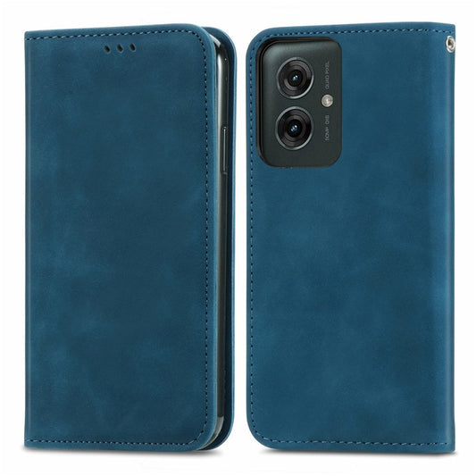 For Motorola Moto G55 5G Case Skin Touch Feeling Card Slot Leather Phone Cover Stand Magnetic Absorption - Dark Blue
