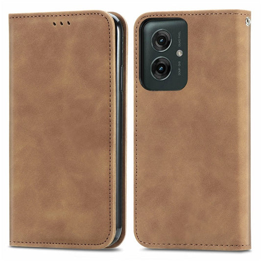 For Motorola Moto G55 5G Case Skin Touch Feeling Card Slot Leather Phone Cover Stand Magnetic Absorption - Brown