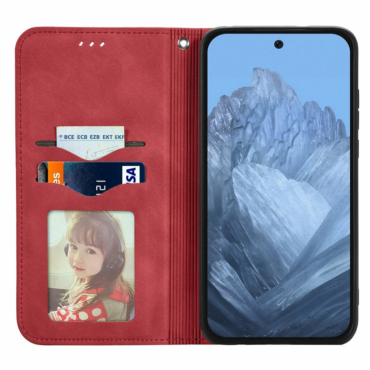 For Motorola Moto G55 5G Case Skin Touch Feeling Card Slot Leather Phone Cover Stand Magnetic Absorption - Red