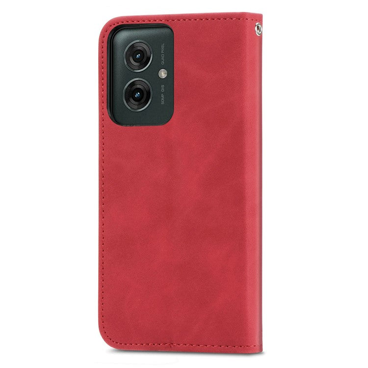 For Motorola Moto G55 5G Case Skin Touch Feeling Card Slot Leather Phone Cover Stand Magnetic Absorption - Red
