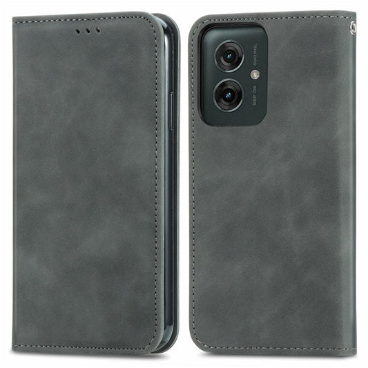 For Motorola Moto G55 5G Case Skin Touch Feeling Card Slot Leather Phone Cover Stand Magnetic Absorption - Grey