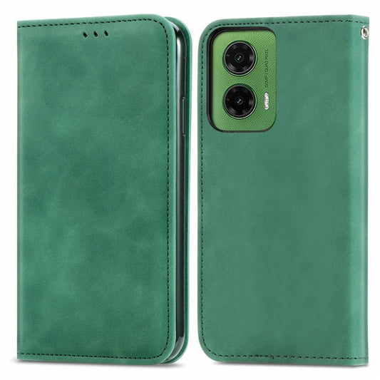 For Motorola Moto G35 5G Case Skin Touch Feeling Card Slot Leather Phone Cover Stand Magnetic Absorption - Green
