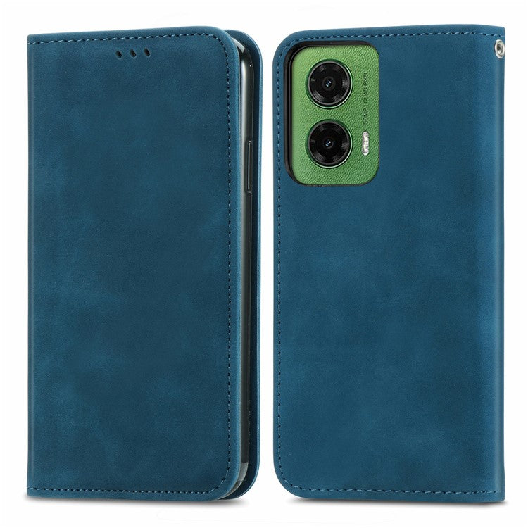 For Motorola Moto G35 5G Case Skin Touch Feeling Card Slot Leather Phone Cover Stand Magnetic Absorption - Dark Blue