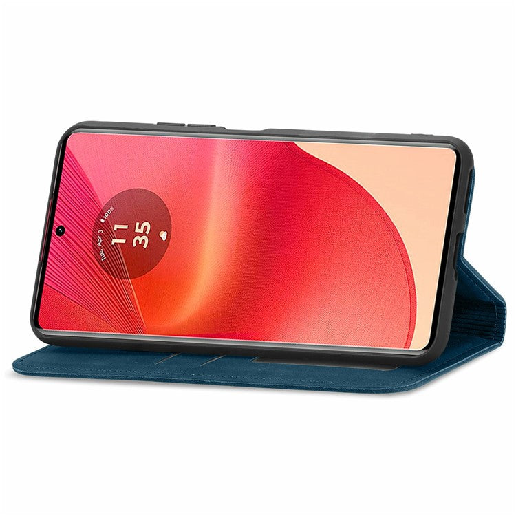 For Motorola Moto G35 5G Case Skin Touch Feeling Card Slot Leather Phone Cover Stand Magnetic Absorption - Dark Blue