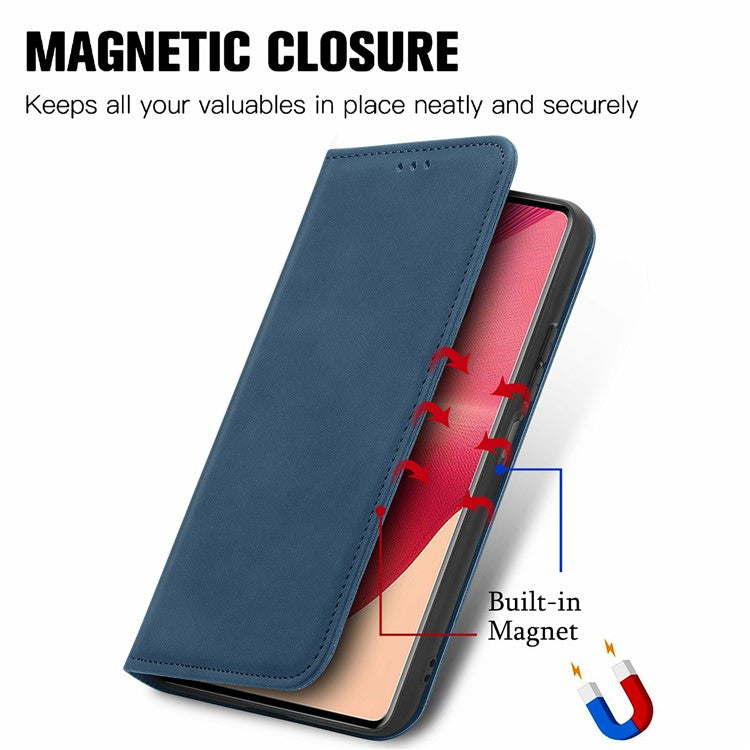 For Motorola Moto G35 5G Case Skin Touch Feeling Card Slot Leather Phone Cover Stand Magnetic Absorption - Dark Blue