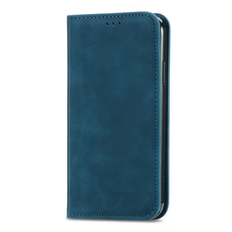 For Motorola Moto G35 5G Case Skin Touch Feeling Card Slot Leather Phone Cover Stand Magnetic Absorption - Dark Blue