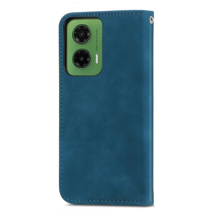 For Motorola Moto G35 5G Case Skin Touch Feeling Card Slot Leather Phone Cover Stand Magnetic Absorption - Dark Blue