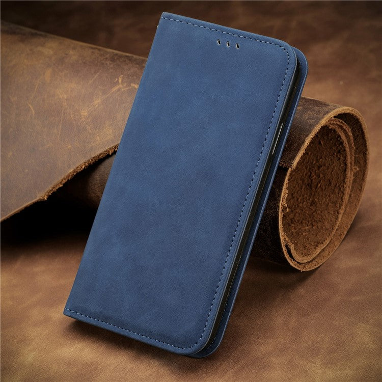 For Motorola Moto G35 5G Case Skin Touch Feeling Card Slot Leather Phone Cover Stand Magnetic Absorption - Dark Blue
