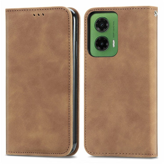 For Motorola Moto G35 5G Case Skin Touch Feeling Card Slot Leather Phone Cover Stand Magnetic Absorption - Brown