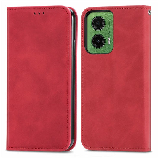 For Motorola Moto G35 5G Case Skin Touch Feeling Card Slot Leather Phone Cover Stand Magnetic Absorption - Red