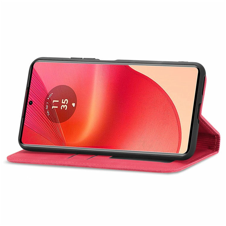 For Motorola Moto G35 5G Case Skin Touch Feeling Card Slot Leather Phone Cover Stand Magnetic Absorption - Red