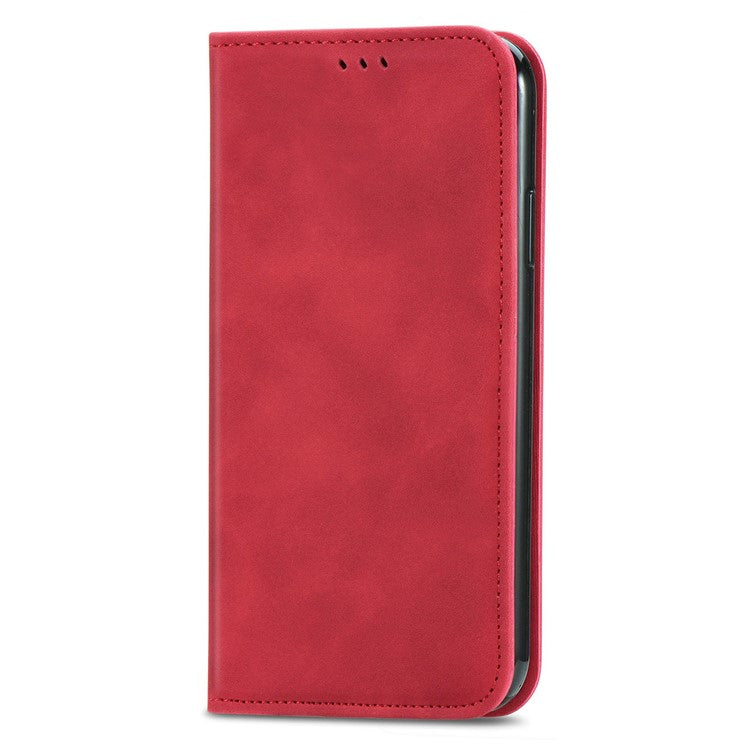For Motorola Moto G35 5G Case Skin Touch Feeling Card Slot Leather Phone Cover Stand Magnetic Absorption - Red