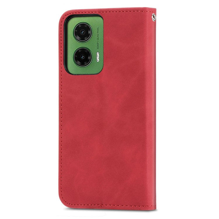 For Motorola Moto G35 5G Case Skin Touch Feeling Card Slot Leather Phone Cover Stand Magnetic Absorption - Red