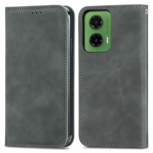 For Motorola Moto G35 5G Case Skin Touch Feeling Card Slot Leather Phone Cover Stand Magnetic Absorption - Grey