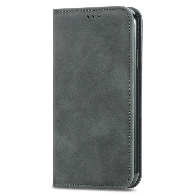 For Motorola Moto G35 5G Case Skin Touch Feeling Card Slot Leather Phone Cover Stand Magnetic Absorption - Grey
